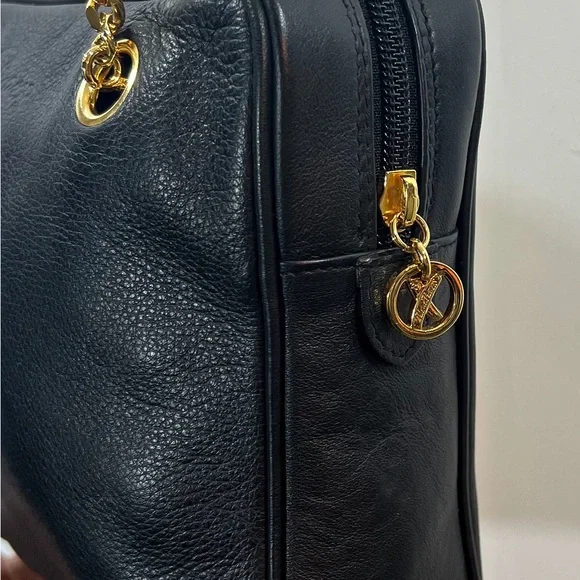 VINTAGE PALOMA PICASSO Black Leather Gold Chain Shoulder Bag - Picture 5 of 6